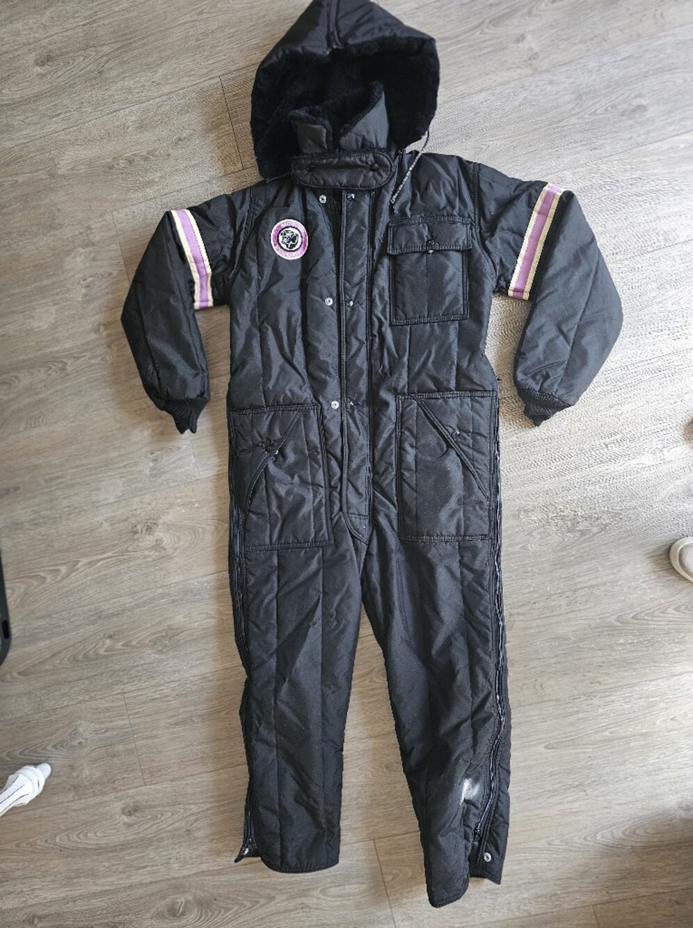 Vintage Black Puffer One-Piece Winter - Snowmobile Insulated Snowsuit